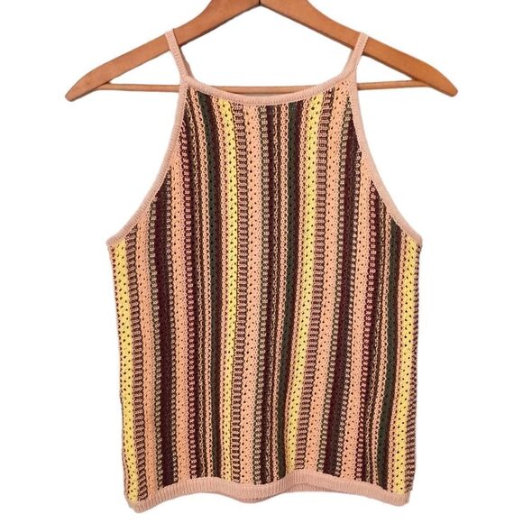 Madewell Crochet Janson Sweater Tank XS Swank Top Rainbow Striped Cotton Neutral - Picture 10 of 16